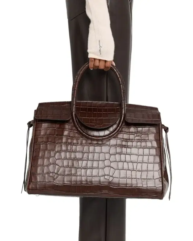 STAUD Maude Croc-Embossed Leather Top-Handle Bag