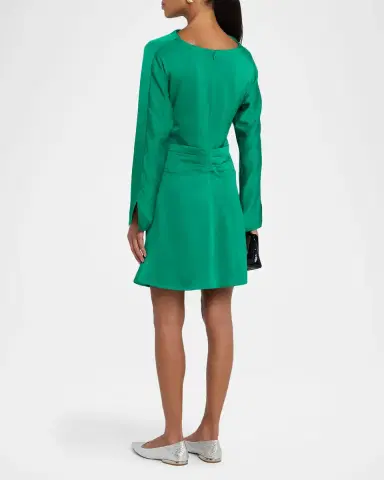 SIMKHAI Harpor Long-Sleeve Draped Satin Mini Dress | Thumbnail 3 SIMKHAI Harpor Long-Sleeve Draped Satin Mini Dress | Thumbnail 3
