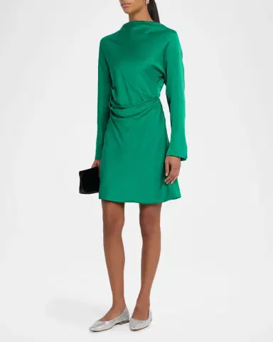 SIMKHAI Harpor Long-Sleeve Draped Satin Mini Dress | Thumbnail 4 SIMKHAI Harpor Long-Sleeve Draped Satin Mini Dress | Thumbnail 4