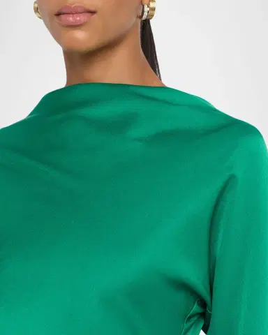 SIMKHAI Harpor Long-Sleeve Draped Satin Mini Dress | Thumbnail 5 SIMKHAI Harpor Long-Sleeve Draped Satin Mini Dress | Thumbnail 5