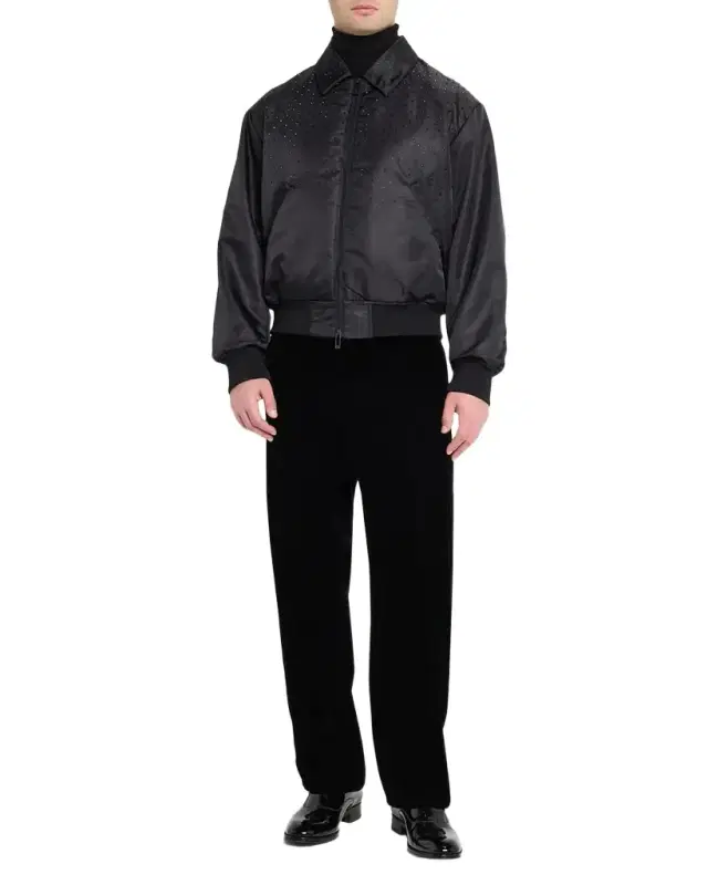 Men 's Clubwear Capsule Rhinestone Satin Bomber Jacket