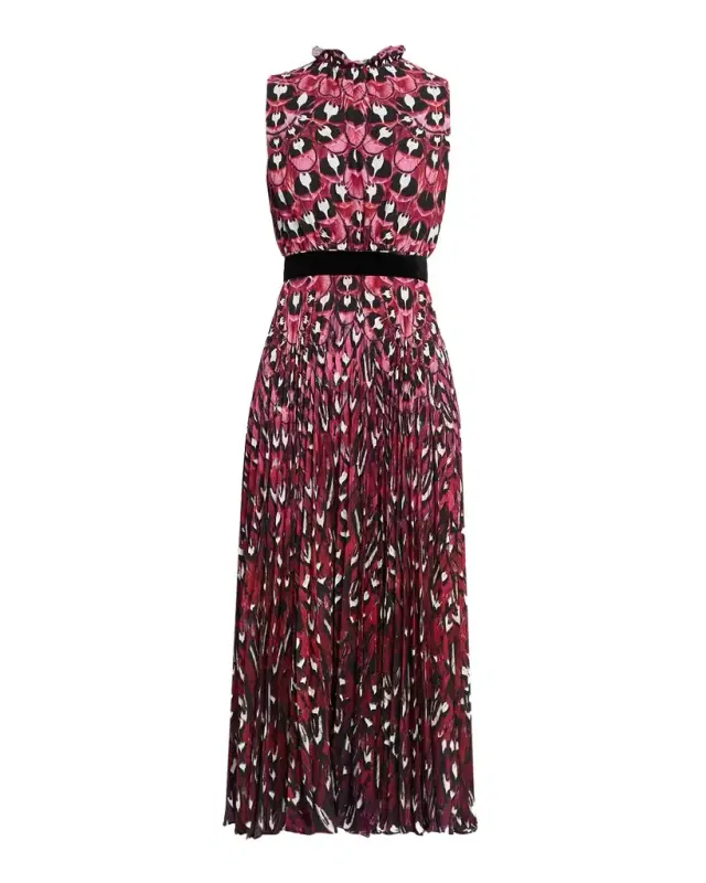 Hollie Ombre Feather-Print Midi Dress