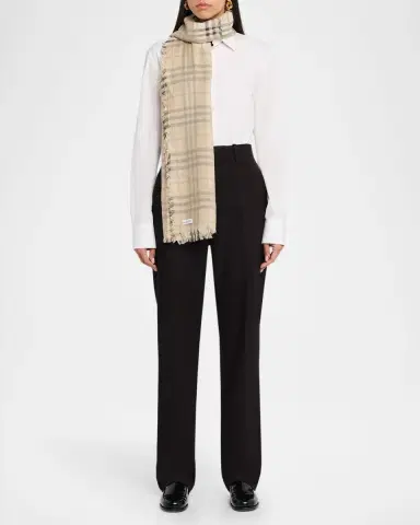 Burberry Wide EKD Check Wool Silk Scarf | Thumbnail 2 Burberry Wide EKD Check Wool Silk Scarf | Thumbnail 2