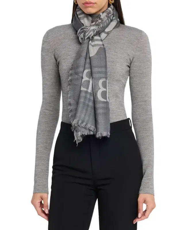 Wide EKD Check Wool Silk Scarf