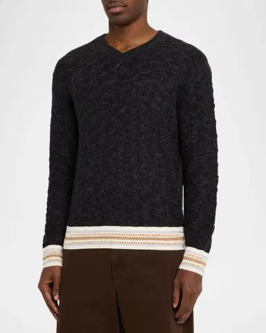 Scotch & Soda Men's Cable Knit Loose-Fit V-Neck Sweater | Thumbnail 4