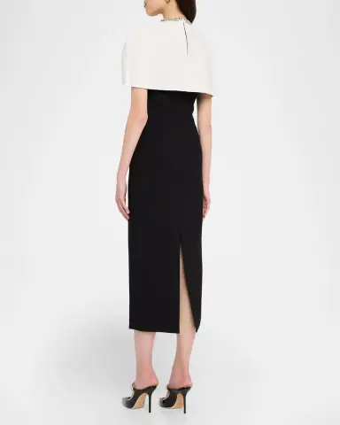 Roland Mouret Crystal Colorblock Capelet Midi Dress | Thumbnail 2 Roland Mouret Crystal Colorblock Capelet Midi Dress | Thumbnail 2