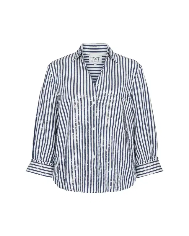 Next Morning Sequined Stripe Button-Front Shirt