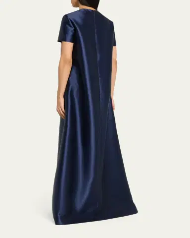 Reem Acra Floral-Print Satin Faille Long Kaftan Gown | Thumbnail 3