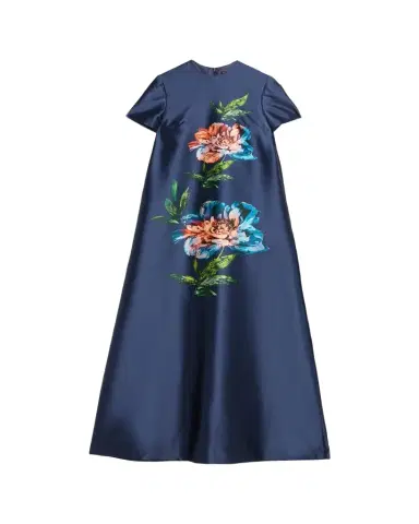 Reem Acra Floral-Print Satin Faille Long Kaftan Gown | Thumbnail 1