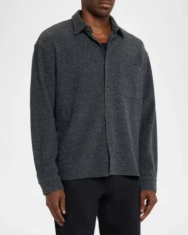 FRAME Men 's Textured Waffle-Knit Button-Down Shirt with Pocket | Thumbnail 4