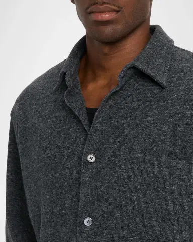 FRAME Men 's Textured Waffle-Knit Button-Down Shirt with Pocket | Thumbnail 5