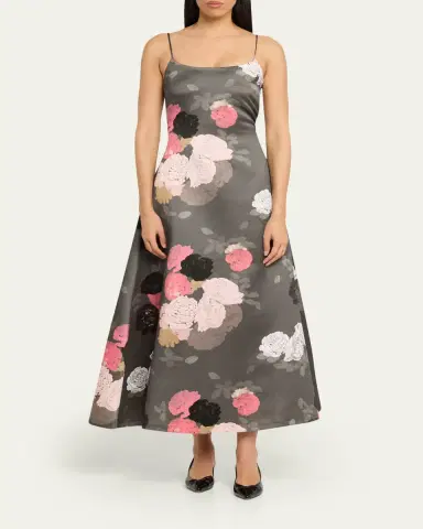 BERNADETTE Nicole Floral Satin Midi Dress | Thumbnail 2