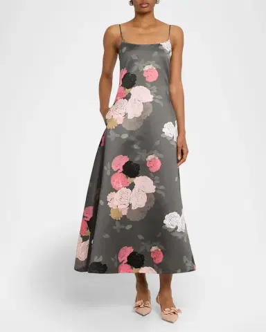 BERNADETTE Nicole Floral Satin Midi Dress | Thumbnail 7