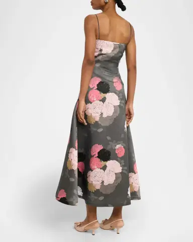 BERNADETTE Nicole Floral Satin Midi Dress | Thumbnail 8