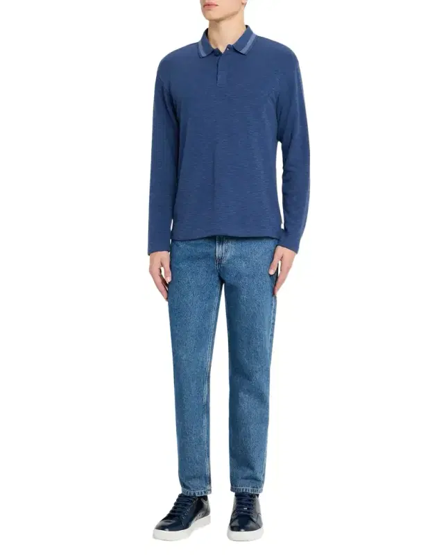 Men 's Structured Knit Stripe-Collar Polo Shirt