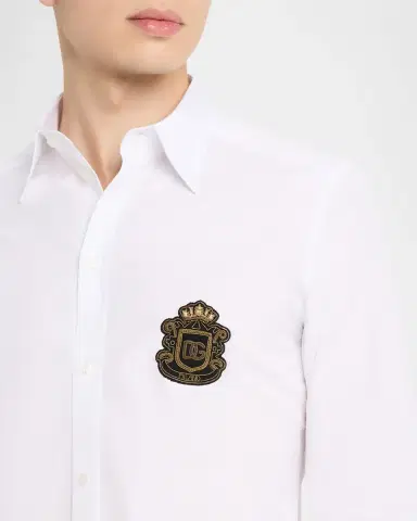 Dolce & Gabbana Men's Cotton Heraldic-Patch Button-Down Shirt | Thumbnail 5 Dolce & Gabbana Men's Cotton Heraldic-Patch Button-Down Shirt | Thumbnail 5