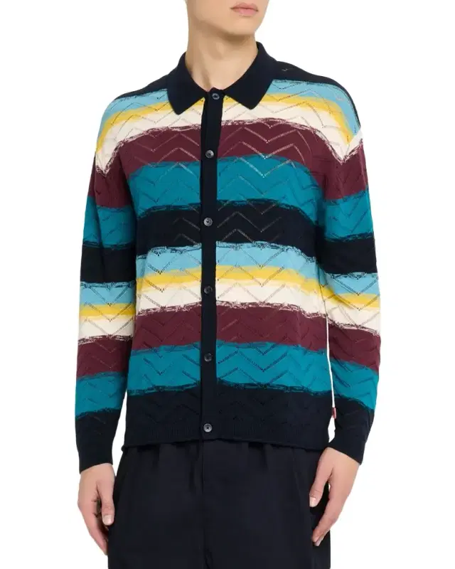 Scotch & Soda Men 's Stripe Open Structure Cotton Knit Cardigan