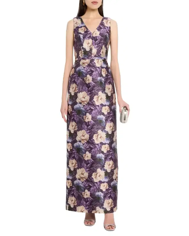 Adellyn Floral-Print Mikado Column Gown