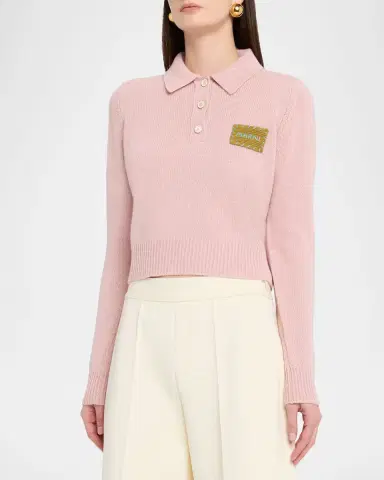 Marni Logo Patch Cashmere Crop Polo Sweater | Thumbnail 3