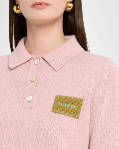 Marni Logo Patch Cashmere Crop Polo Sweater | Thumbnail 4