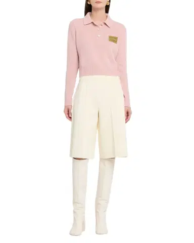 Marni Logo Patch Cashmere Crop Polo Sweater | Thumbnail 1