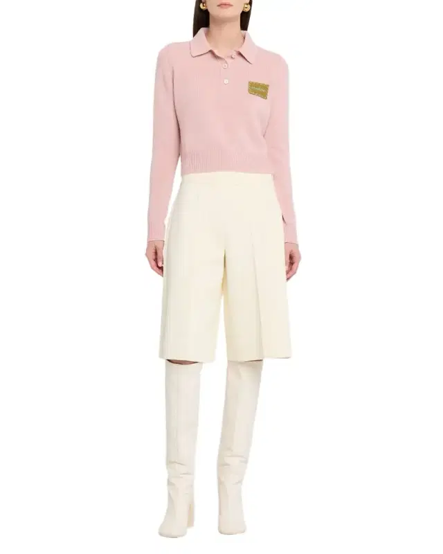 Marni Logo Patch Cashmere Crop Polo Sweater