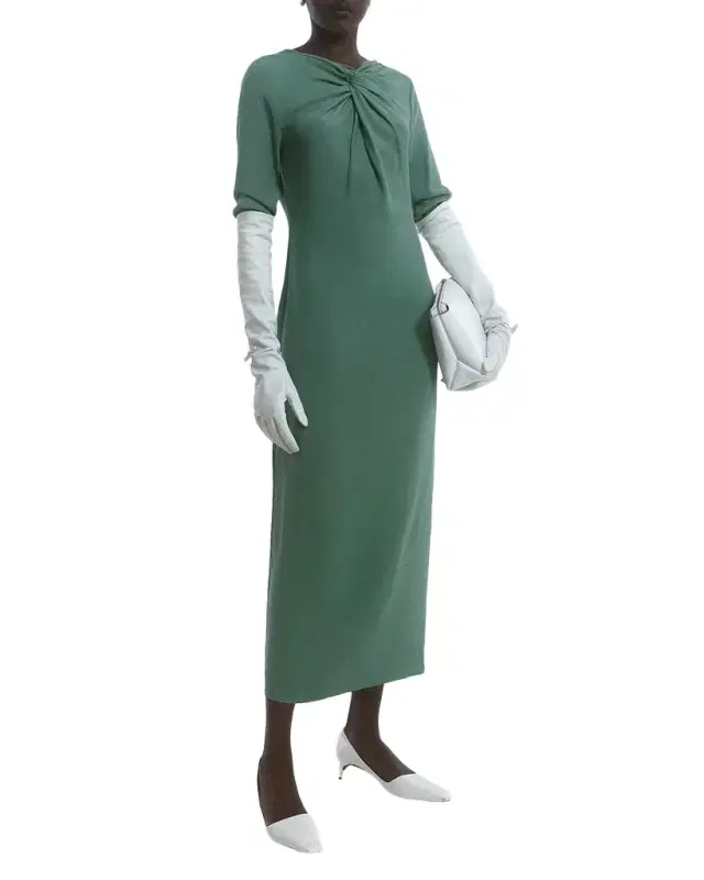 Lauren Twisted V-Neck Long-Sleeve Midi Dress