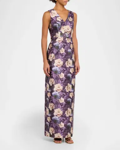 SACHIN BABI Adellyn Floral-Print Mikado Column Gown | Thumbnail 3 SACHIN BABI Adellyn Floral-Print Mikado Column Gown | Thumbnail 3