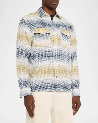 Scotch & Soda Men's Waffle Structure Cotton Stripe Overshirt | Thumbnail 3