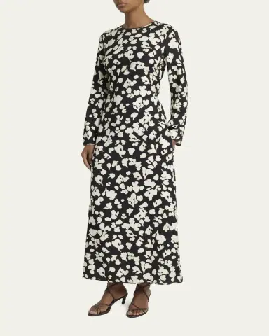 Proenza Schouler White Label Waverly Floral Long-Sleeve Twill Dress | Thumbnail 4 Proenza Schouler White Label Waverly Floral Long-Sleeve Twill Dress | Thumbnail 4