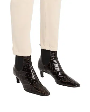 TOTEME The Mid Heel Croc-Embossed Leather Ankle Booties | Thumbnail 1