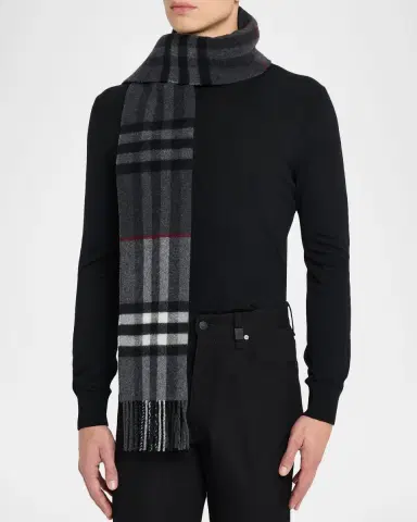 Burberry Men's Contrast Check Double-Faced Cashmere Scarf | Thumbnail 2 Burberry Men's Contrast Check Double-Faced Cashmere Scarf | Thumbnail 2