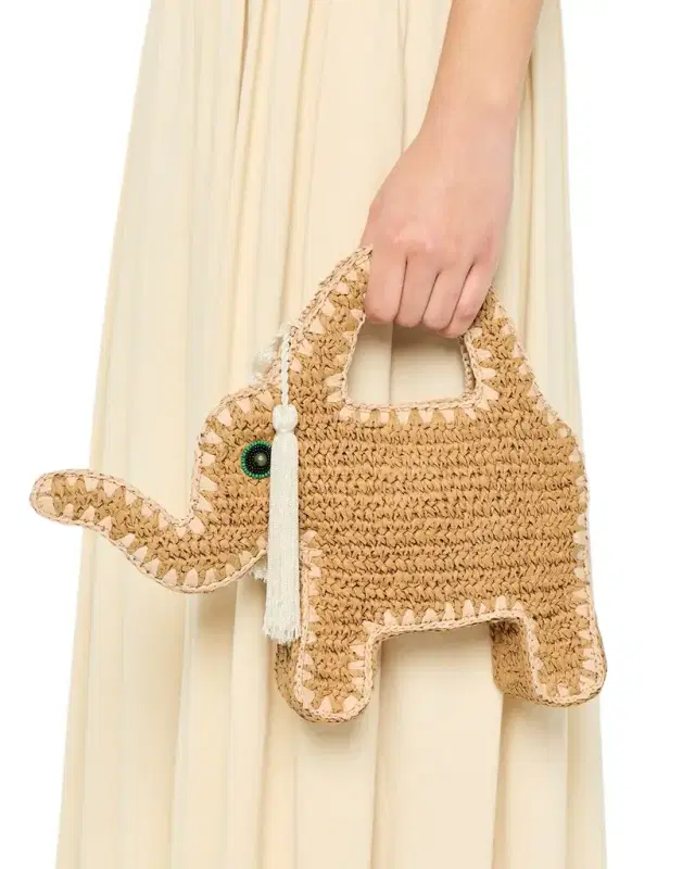 Raffia Elephant Top-Handle Bag