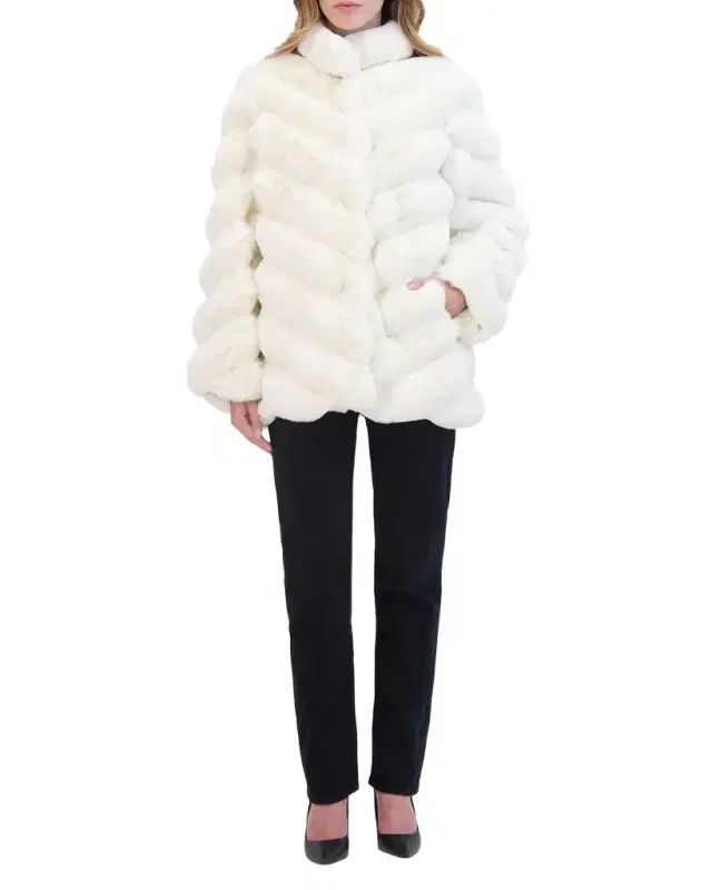 Lyla Grant Fur-Free Chevron Faux Chinchilla Coat