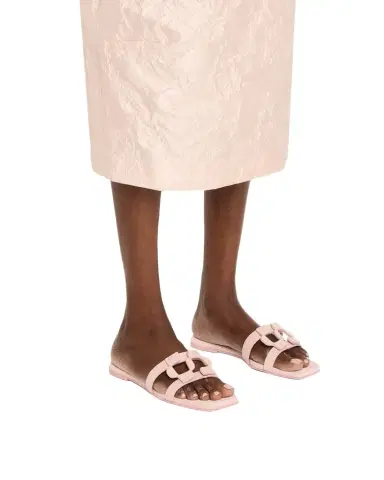 Simkhai Monogram Suede Flat Slide Sandals | Thumbnail 1 Simkhai Monogram Suede Flat Slide Sandals | Thumbnail 1