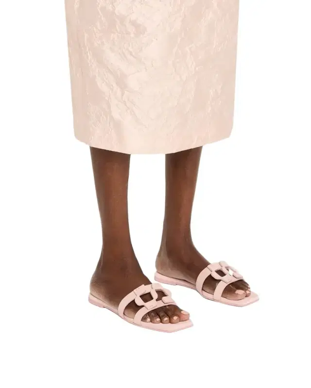 SIMKHAI Monogram Suede Flat Slide Sandals
