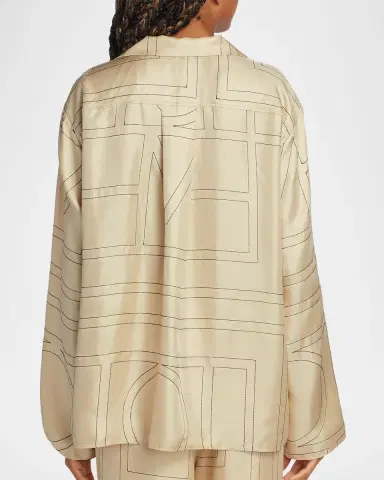 TOTEME Monogram-Embroidered Silk Pajama Top | Thumbnail 2 TOTEME Monogram-Embroidered Silk Pajama Top | Thumbnail 2
