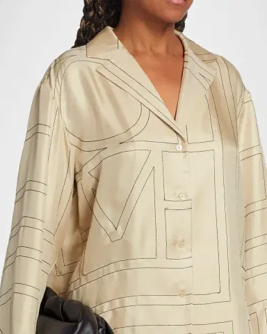 TOTEME Monogram-Embroidered Silk Pajama Top | Thumbnail 3 TOTEME Monogram-Embroidered Silk Pajama Top | Thumbnail 3