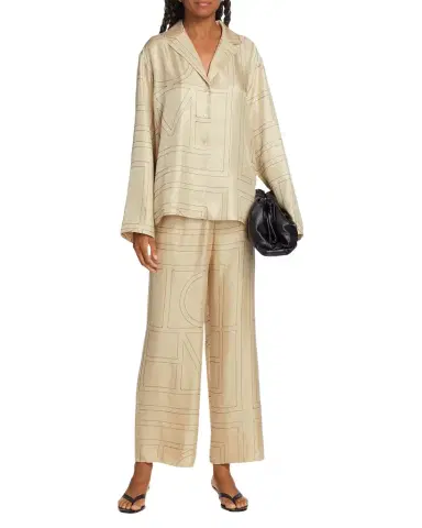 TOTEME Monogram-Embroidered Silk Pajama Top | Thumbnail 1 TOTEME Monogram-Embroidered Silk Pajama Top | Thumbnail 1