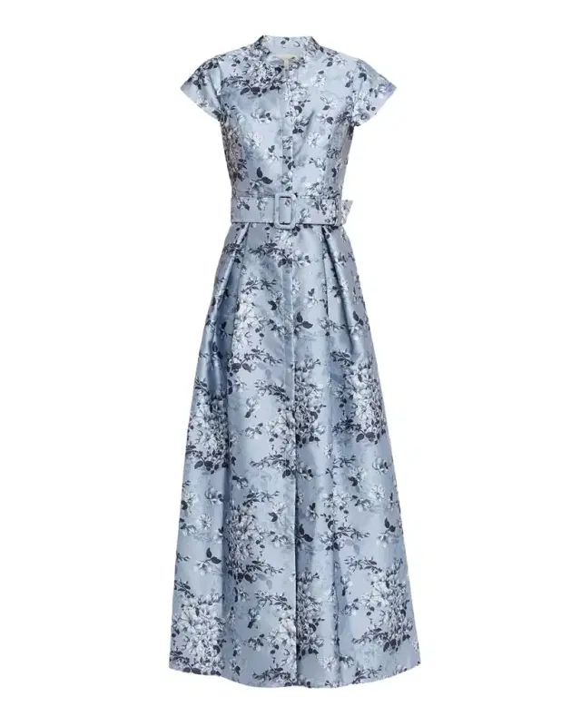 Marta Pleated Floral-Print Mikado Gown