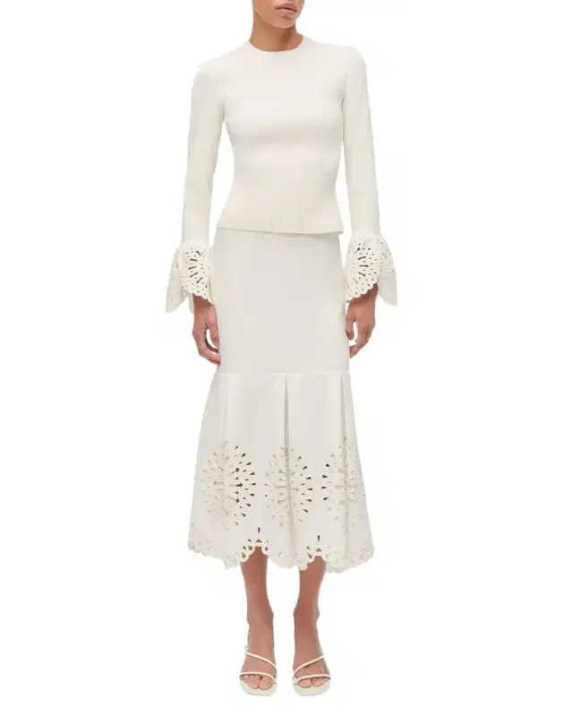 Elyse Long-Sleeve Embroidered Cuff Top