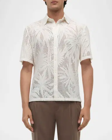Simkhai Men's Conrad Lace Button-Front Shirt | Thumbnail 3 Simkhai Men's Conrad Lace Button-Front Shirt | Thumbnail 3