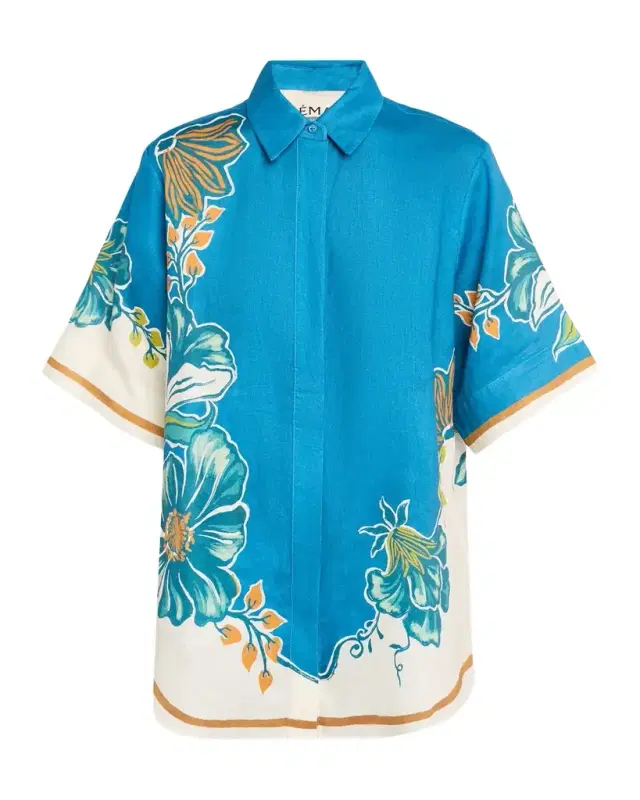 Luda Floral-Print Linen Shirt