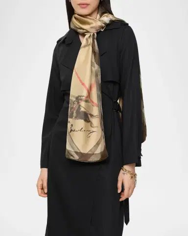 Burberry Wide Watercolor Check Silk Scarf | Thumbnail 2