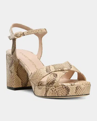 Stuart Weitzman 80mm Dayna Snake-Embossed Leather Platform Sandals | Thumbnail 3