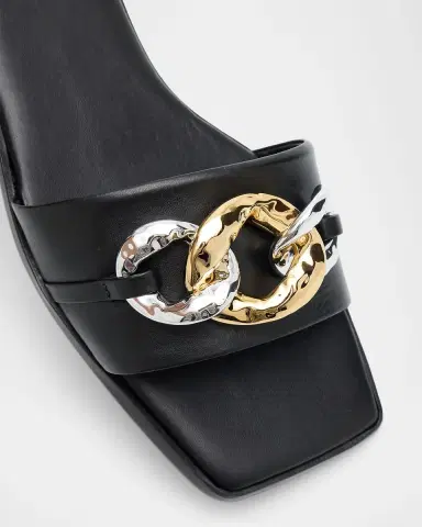 SIMKHAI Arlo Chain Leather Flat Slides | Thumbnail 4