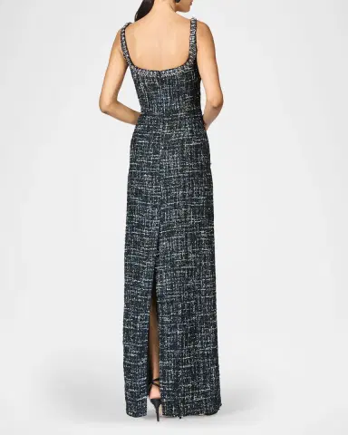 SACHIN & BABI Bead-Trim Tweed Column Gown | Thumbnail 2