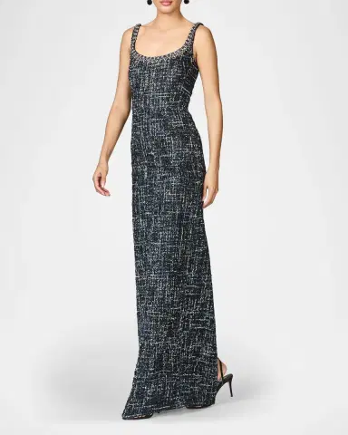 SACHIN & BABI Bead-Trim Tweed Column Gown | Thumbnail 3