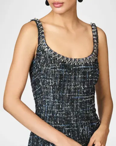 SACHIN & BABI Bead-Trim Tweed Column Gown | Thumbnail 4