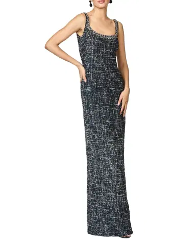 SACHIN & BABI Bead-Trim Tweed Column Gown | Thumbnail 1